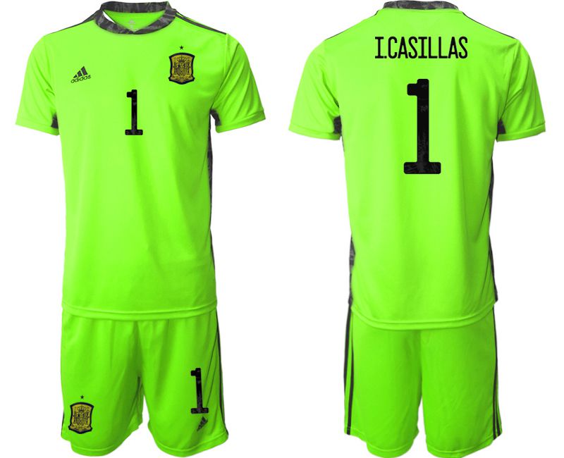 Men 2021 World Cup National Spain fluorescent green goalkeeper #1 Soccer Jerseys1->spain jersey->Soccer Country Jersey